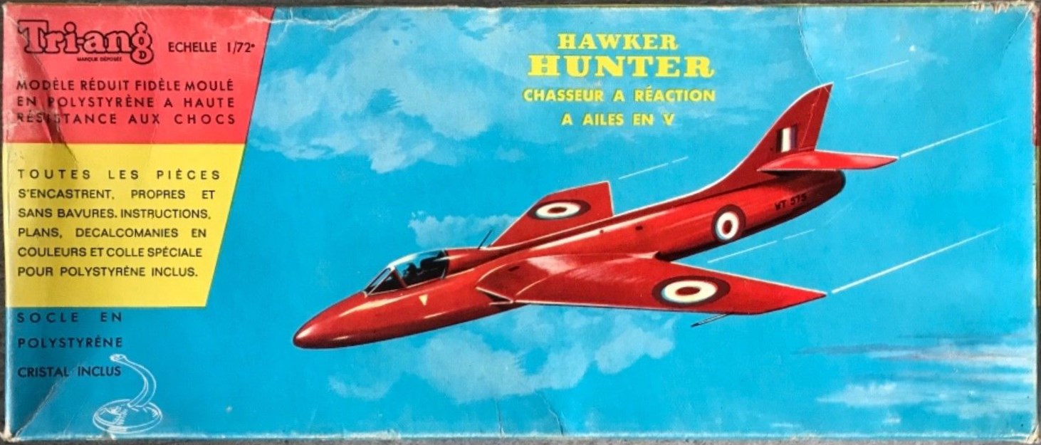 Tri-ang c 320P Hawker Hunter Chasseur a reaction a ailes en V, Lines Freres S.A. Calais, 1962, верх коробки